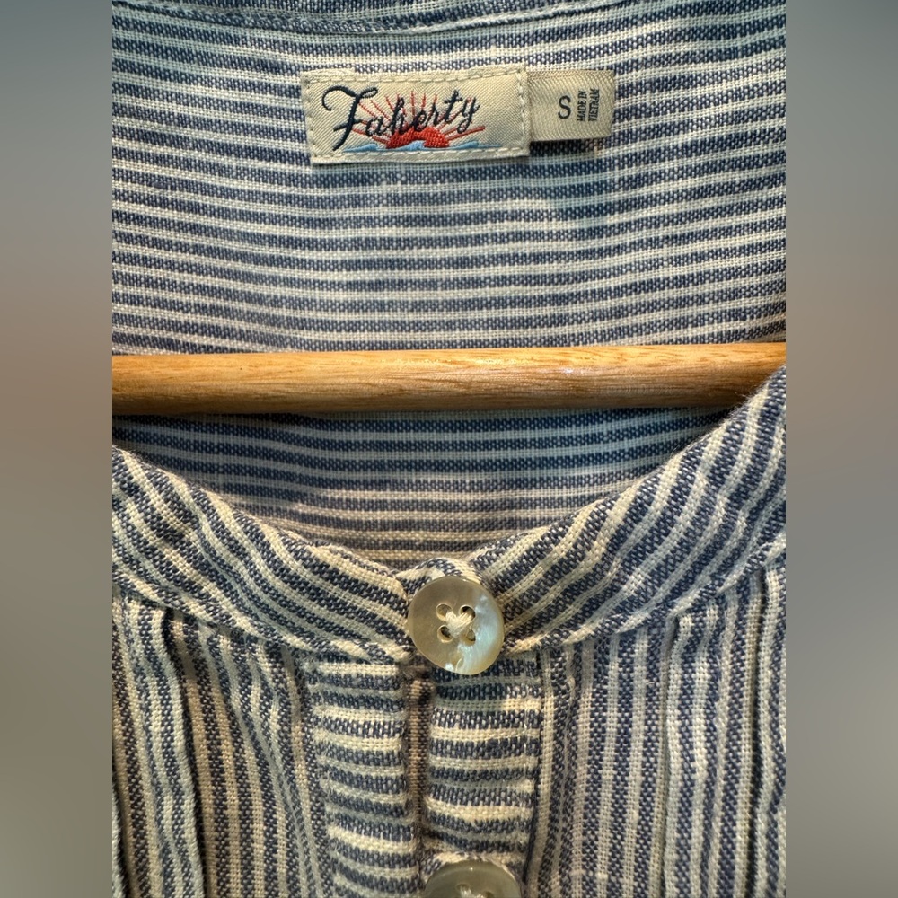 Pre-Owned Women’s Faherty Isha Dress Blue Mini Stripe - Picture 6 of 6